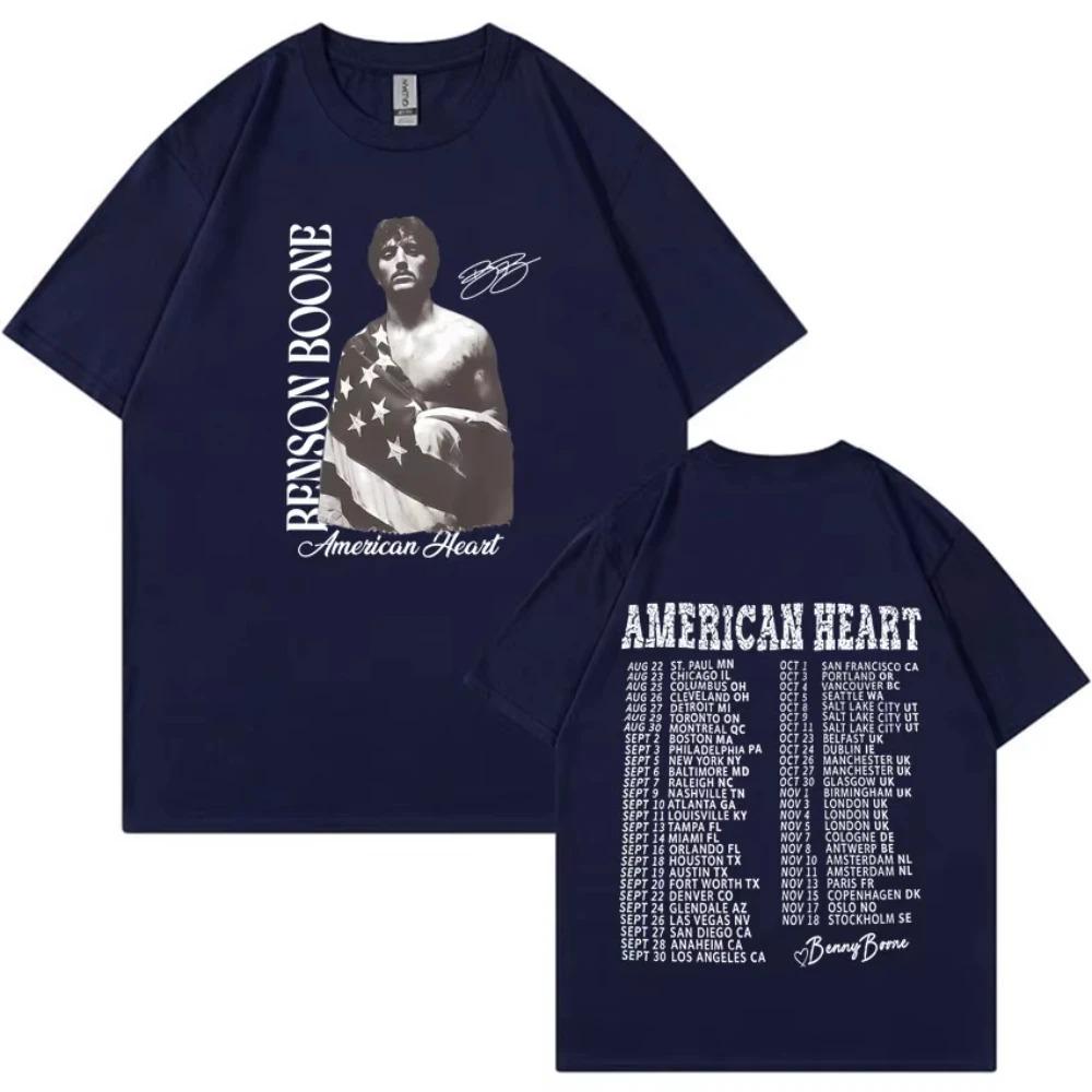 Футболки Rapper Benson Boone America Heart Tour Оверсайз Y2k Мужские Harajuku С коротким рукавом Винтажные Футболки Женская Мужская Одежда