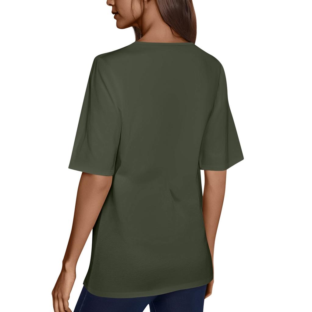Women's Solid-color V Neck T Shirts Half Sleeve Tops Printed Casual Summer Tees T Shirt Blouse