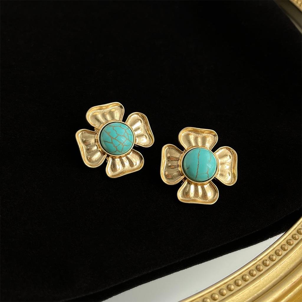Винтажные женские серьги с бирюзой, модные, легкие роскошные, в античном стиле, тяжелая промышленность, высококачественные серьги