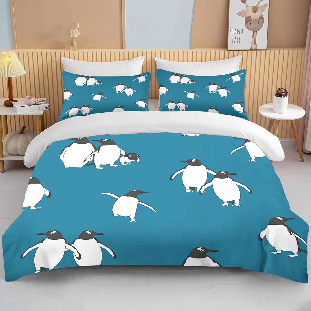 Cute Penguin Bedding 3 Piece Set King Size Double Bed Bedding Set Microfiber or Polyester Duvet Cover Set Kids Bedroom Bed Set