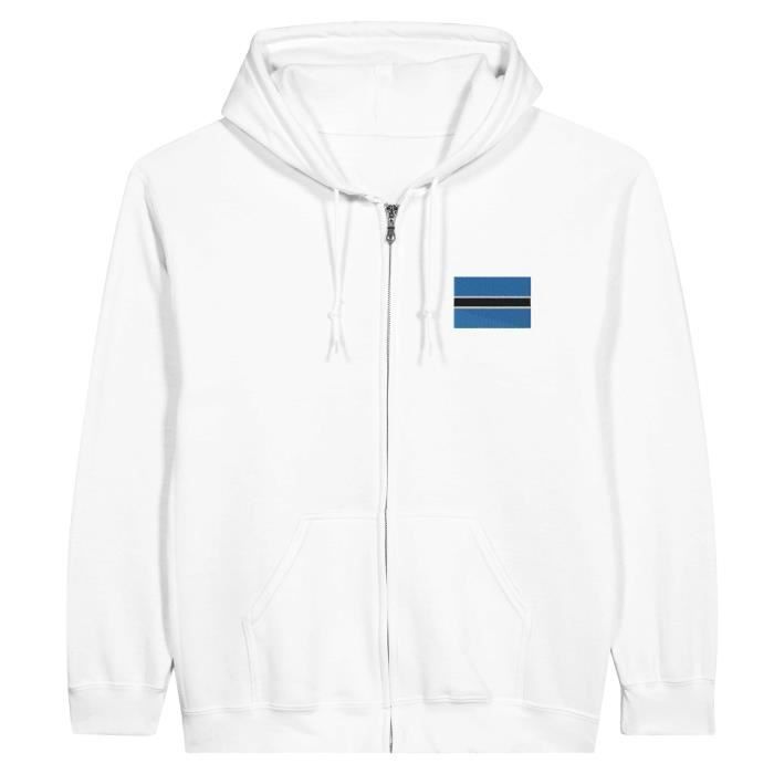 Sweat à capuche à fermeture éclair - PIXELFORMA - Drapeau du Botswana - Blanc - Manches longues - Mixte