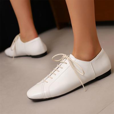 FOREADA Женские туфли-балетки из искусственной кожи с квадратным носком на шнуровке, лаконичного дизайна, модные женские повседневные туфли, весна-осень, черные, коричневые, 46