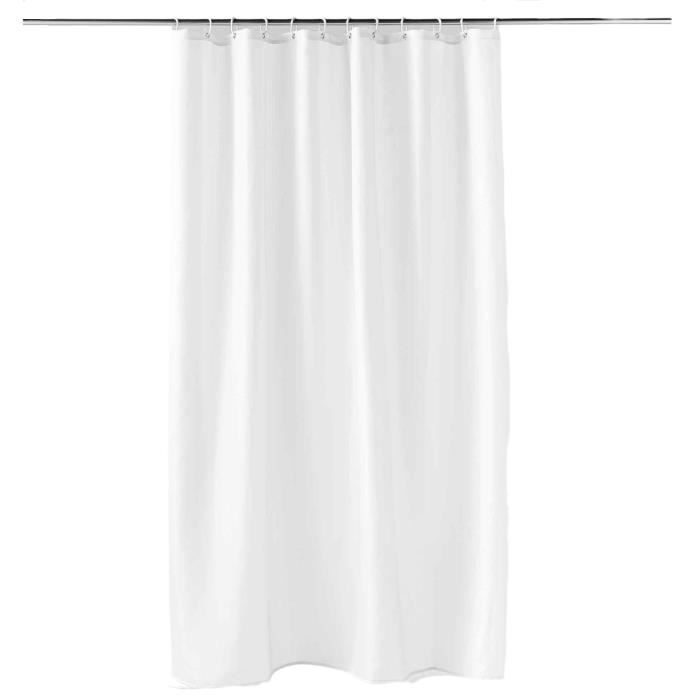 Rideau de douche - Yalline - 180 x 200 cm - Blanc - Polyester - 12 anneaux inclus
