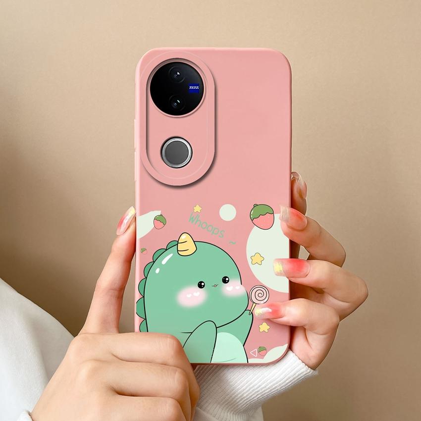 Для Vivo V50 Y16 Y31 Y53S Y55 IQOO Z10X Y51 Y70 Чехлы для телефона Шаловливый динозавр Рисунок Жидкий силикон Пылезащитный Полный защитный чехол Для Vivo Задняя крышка