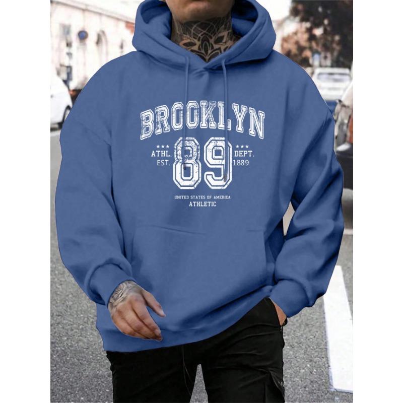 Толстовки с капюшоном Brooklyn 89 Letter Print Мужская мода Удобная толстовка с капюшоном Осенняя мягкая флисовая мужская толстовка с капюшоном Карманный карман Теплые топы Толстовки и свитшоты Мужские