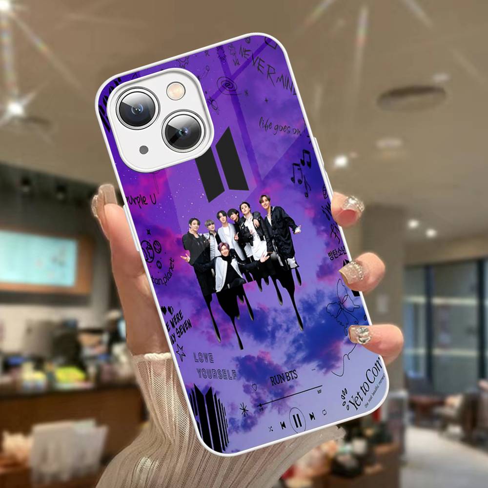 K-Pop Cartoon Boys B-BT21S Tempered Glass For Iphone 14 13 12 11 Pro Mini XS MAX 14Plus X XS XR Cover