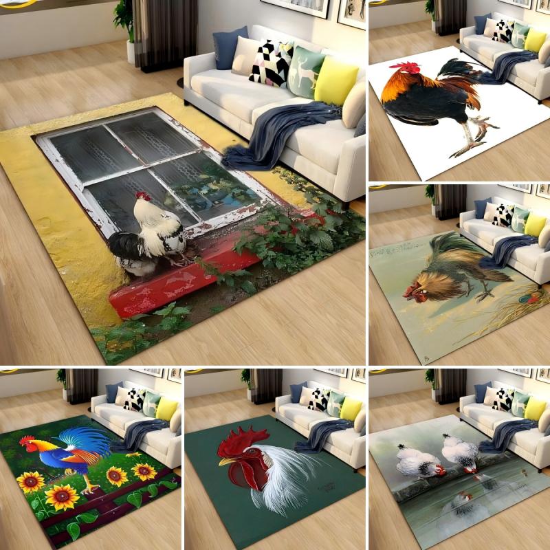 3D Петух и Курица Ковер Курица Спальня Полное Покрытие Ковер для Гостиной Устойчивый к Загрязнениям Легкий в Уходе Мягкий Коврик для Кухни Декор
