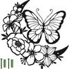 Rummy Metal Butterfly Wall Art Flower Wing Metal Wall Décor Modern Floral Butterfly Sculpture Rusty Sculpture Rustproof Flower Silhouette Decoratio