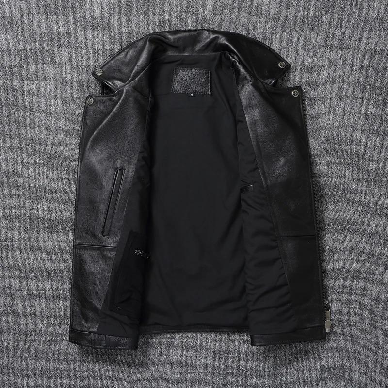 Китайский размер байкерский жилет верхний слой коровьей кожи жилет мужской тонкий короткий мотоциклетный костюм куртка для верховой езды без рукавов настоящий коровий клубный жилет
