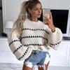 Ayollar Pulover Sviter Chiziqli Print Keng Kesimli Trikotaj Jumper Toplar Dumaloq Bo'yin Uzun Qisma Kuz Qish Qalinlashgan Issiq Trikotaj