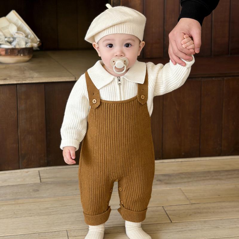 Baby Clothes Super Cute Baby Spring And Autumn Knitted Overalls Fashion Polo Shirt Sweater Split Two-Piece Set