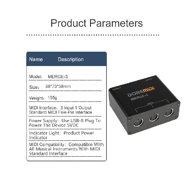 DOREMiDi MIDI Merge-3 MIDI Вход 2 MIDI Выхода Поддержка Питания по USB MERGE-3