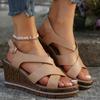 Fashion Wedge Sandals for Women Summer 2024Casual Non-slip Peep Toe Platform Shoes Rubber Sole Buckle Elegant Heel Woman Sandale