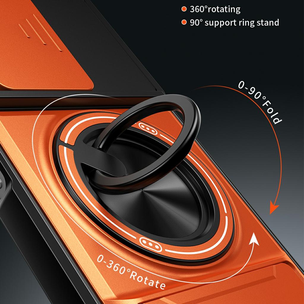 For Honor X6b 4G Magnetic Case Ring Holder Foldable Kickstand TPU PC Phone Cover with Camera Lens Slider