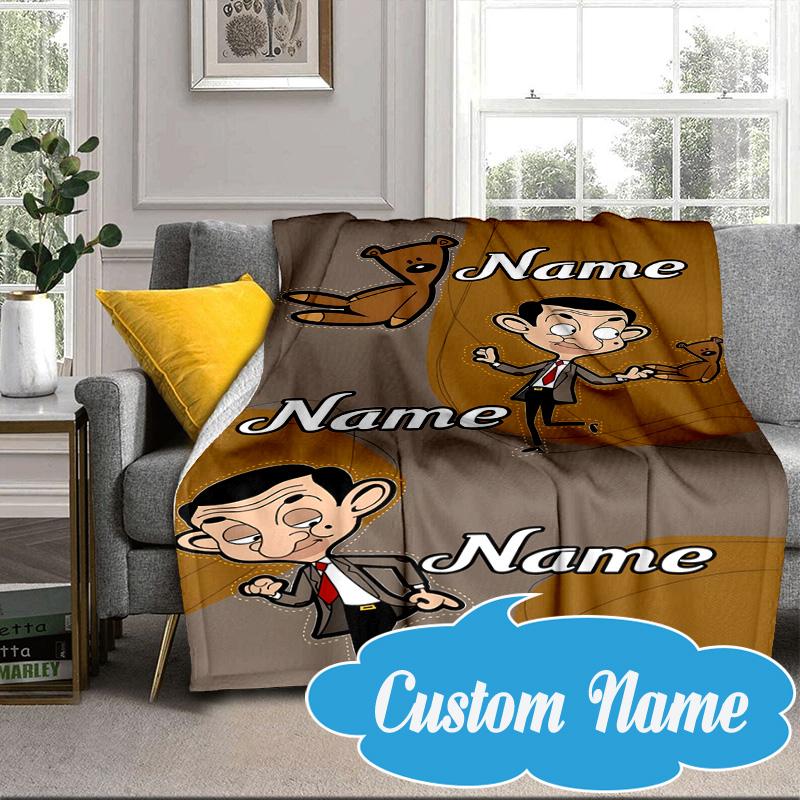 Custom Name Bean's Head Adventure Blanket bed sofa Blanket Flannel Blanket for Camping, Hiking, Picnic Essentials,gift for Fan family