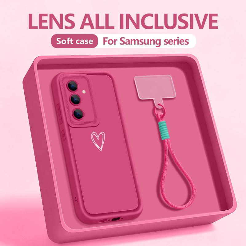 Простой Чехол-Ремешок с Узором Сердечки для Samsung Galaxy S2 S24 FE S26 S24 S23 S22 Ultra S23 Plus S2 Edge Мягкий Ремешок