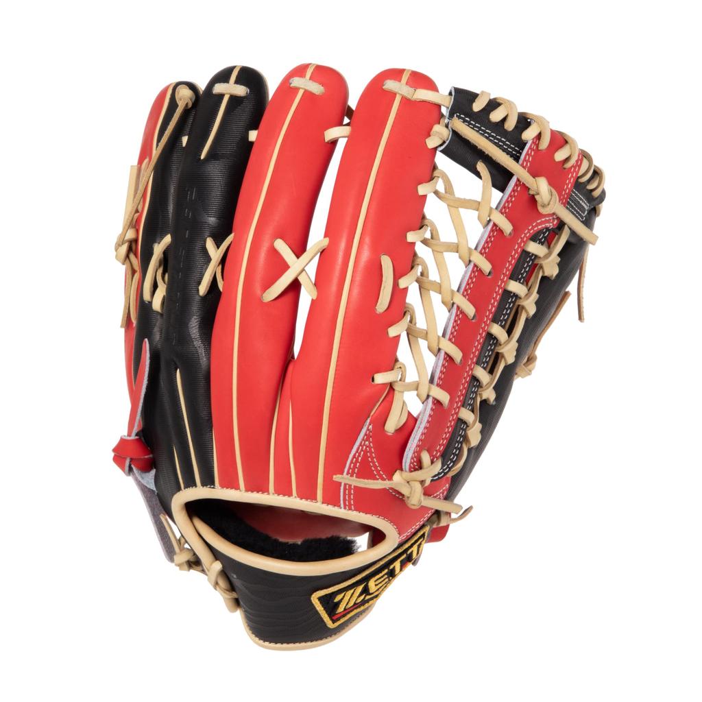 ZETT Pro Status Soft Baseball Glove for Red x Black Size 9 Outfielders, Right-Handed Throwers, (6419), (BRGB32247)