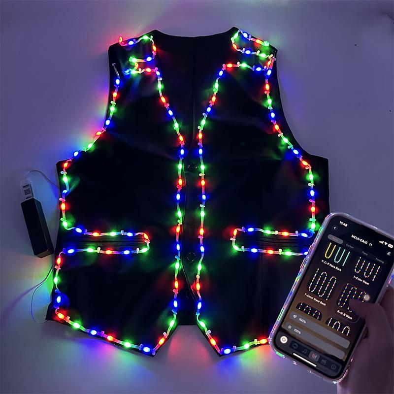 Cool LED Vest Application Control LED Vest MJ Dance Wear Wedding Party Men Bar Club Night Show Clothes Stage Performance Costume