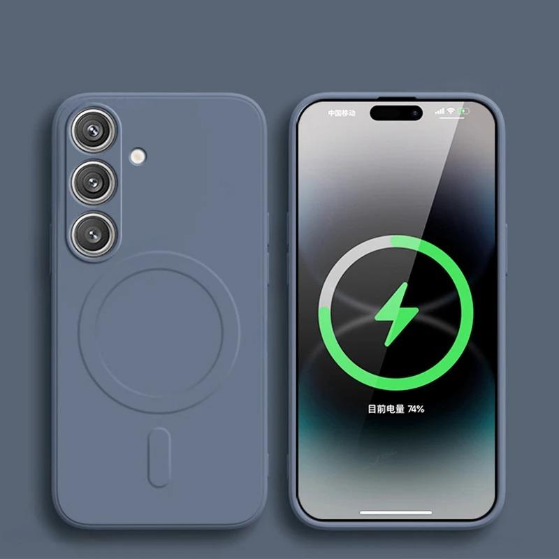 Магнитный противоударный чехол из жидкого силикона для Samsung Galaxy S25 Edge S24 Ultra S23 FE S22 Plus Для беспроводной зарядки Magsafe