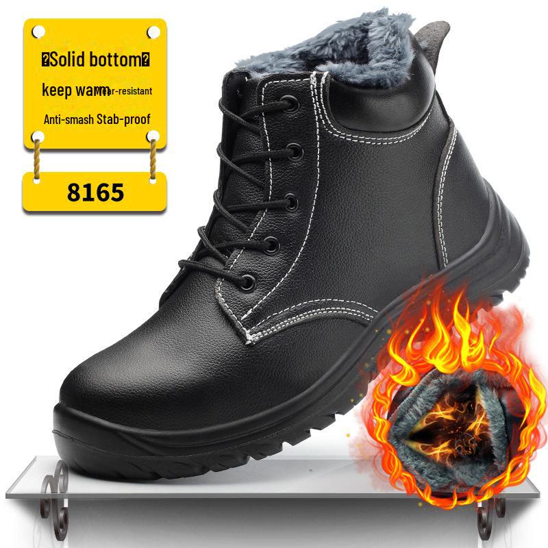 Men's High-Top Waterproof Winter Safety Shoes - Anti-Smash, Anti-Puncture, Velvet & Cotton Lined