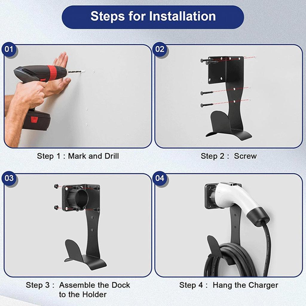 Держатель для кабеля зарядки электромобиля Нержавеющая сталь Настенное крепление Автоаксессуары Стенд для зарядного устройства электромобиля Для дома Кемпинга Ежедневных приключений Автомобиля Дороги