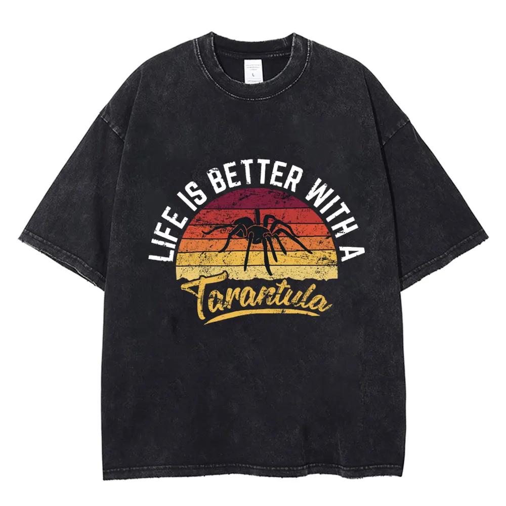 Футболка с принтом паука, винтажная, стираная, хип-хоп, мужская, женская, футболка, Harajuku, готика, панк, хлопок, летние свободные футболки, уличная одежда, Y2k