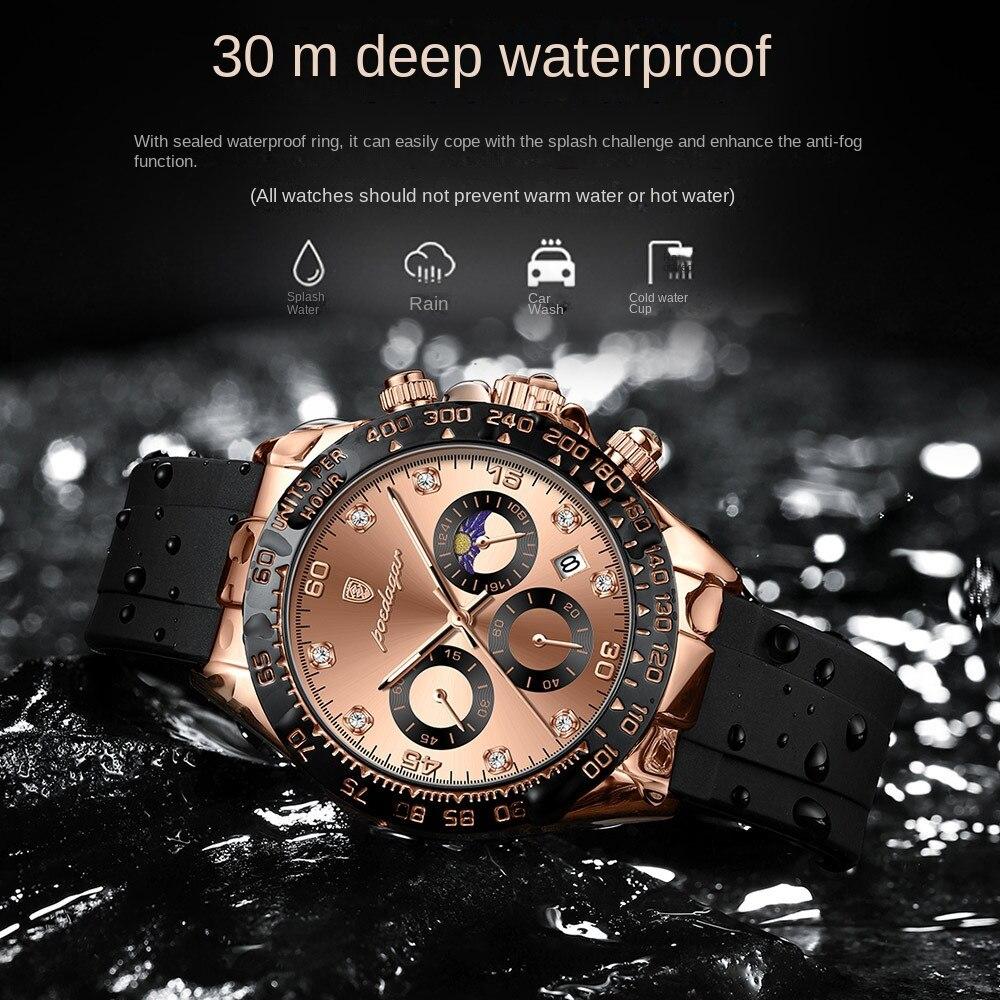 POEDAGAR Новые роскошные мужские часы топ-бренда с коробкой, многофункциональные силиконовые ремешки, модные мужские кварцевые часы