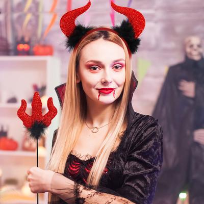 2 шт. Хэллоуин Дьявольские рога Ободок, Украшение для вечеринки Фестиваля призраков, Костюм для маскарада, Набор ободков с дьявольским тростником