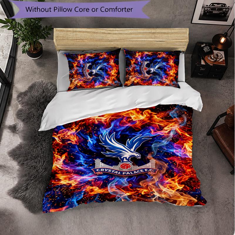 Crystal Palace Football 3 Piece Bedding Set Soft Duvet Cover Set with Pillowcases Printed Bedroom Decor Set for Home