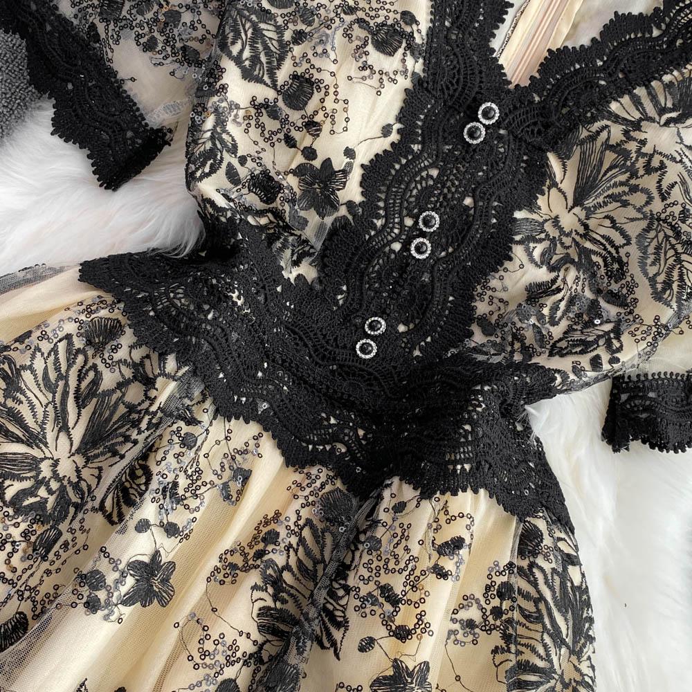 RUGOD Высококачественное сетчатое кружевное платье с v-образным вырезом для похудения и талии, элегантное темпераментное длинное платье с большими качелями