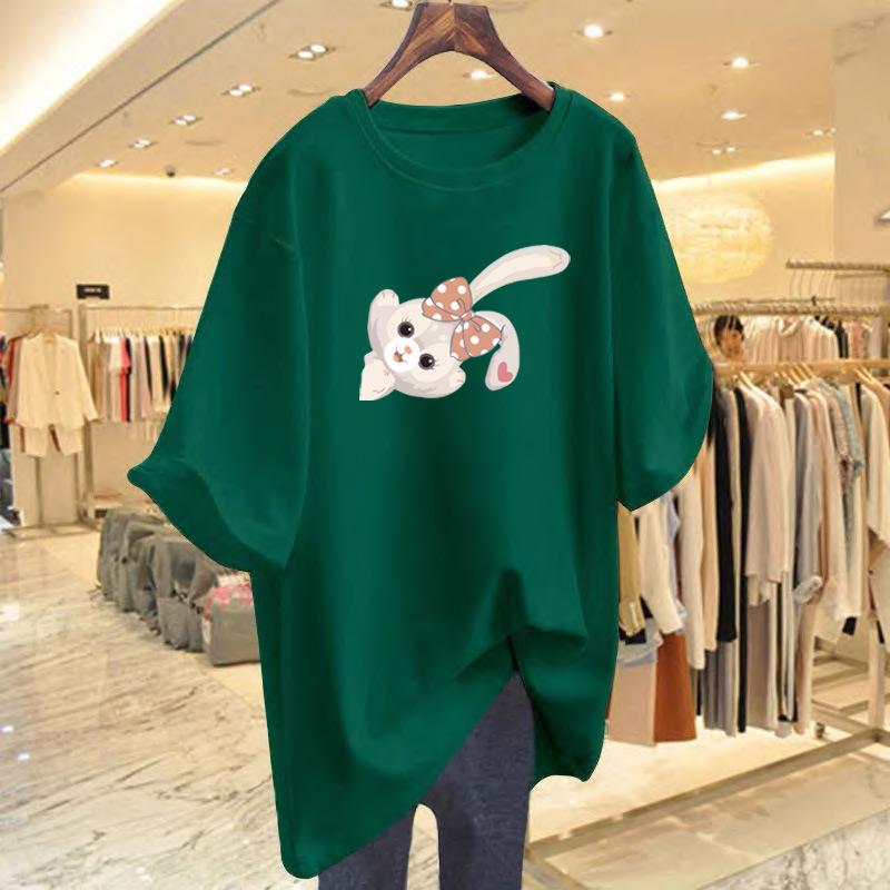 Хлопковая футболка с коротким рукавом женская 2025 новая одежда лето зарубежный стиль с рукавом до локтя топ летняя одежда