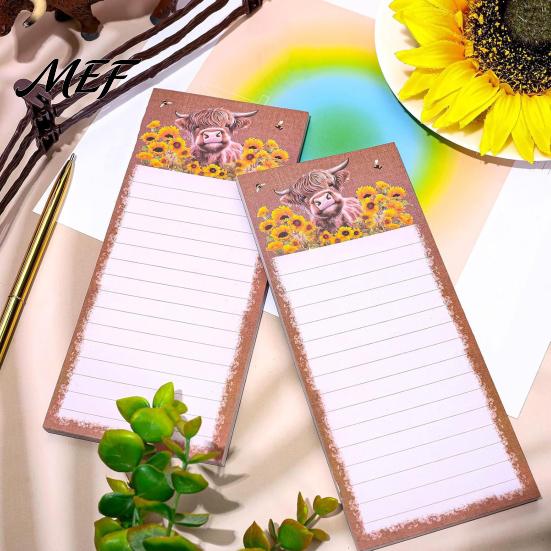 Daily Planner for Kitchen Magnetic Refrigerator Notepad, Highland Cow/Bow/Leopard Print, Shopping Decorative Grocery List Pad Fridge And Metal