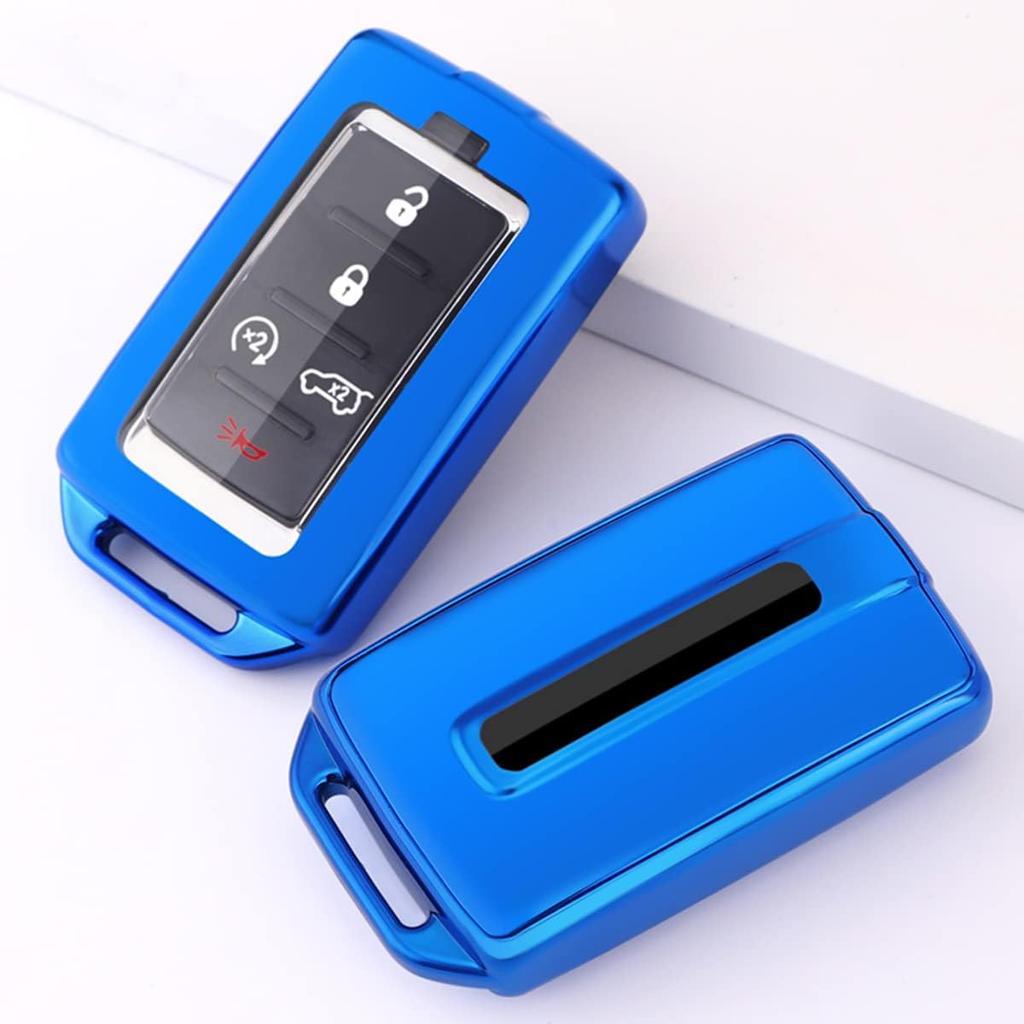 Key Fob Cover Case Fit for Jeep Grand Cherokee Grand Wagoneer   Soft TPU Keyless Entry Remote Holder Skin Protector (Blue)