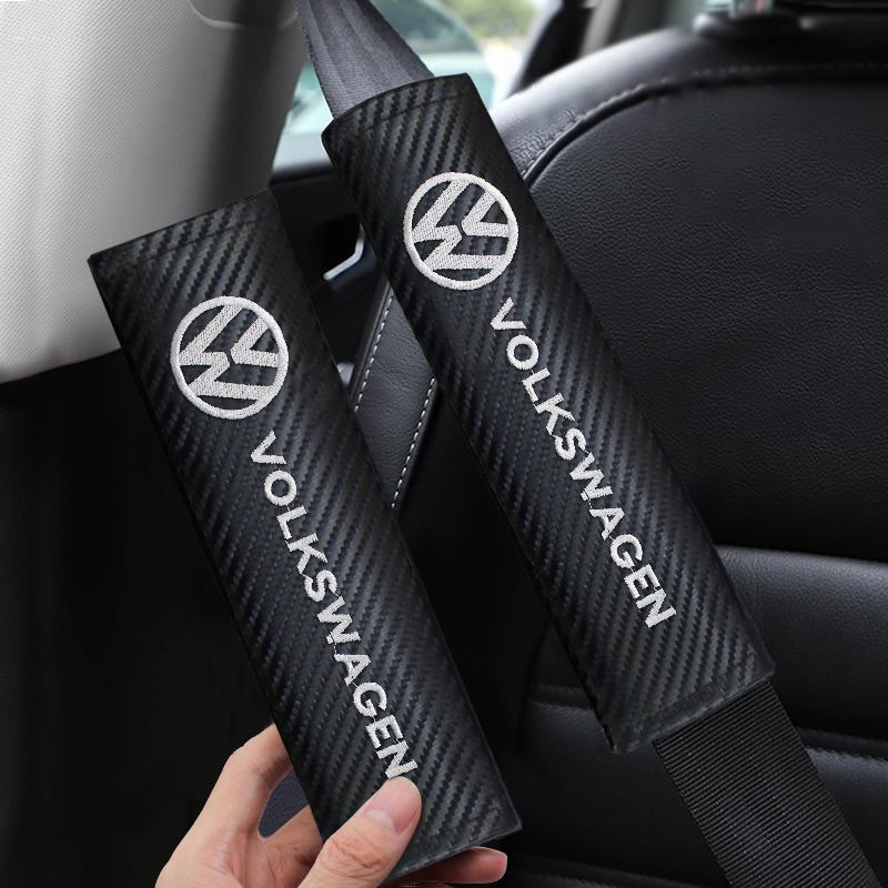 Carbon Fiber VW Car Logo Seat Belt Pads Seat Shoulders Strap Pad Cushion Cover For Volkswagen Golf Passat Touran Front Accessory zw3