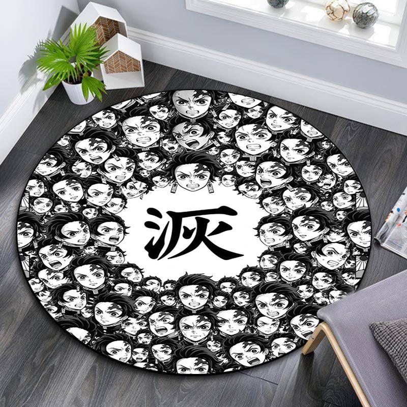 Tanjiro Kamado pattern round rug,Carpet Rug for Living Room Bedroom Playroom ,Non-slip Floor Mat,Holiday Gifts and Birthday Gifts.
