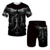 Skull Print Oversized Men's T-shirts Sets Men’s Tracksuit Tops Shorts High Street 2pc Sport And Leisure Summer Male Suit