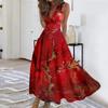 Женское длинное платье Платье макси Повседневное платье Летнее повседневное платье без рукавов с v-образным вырезом в стиле бохо с талией и принтом