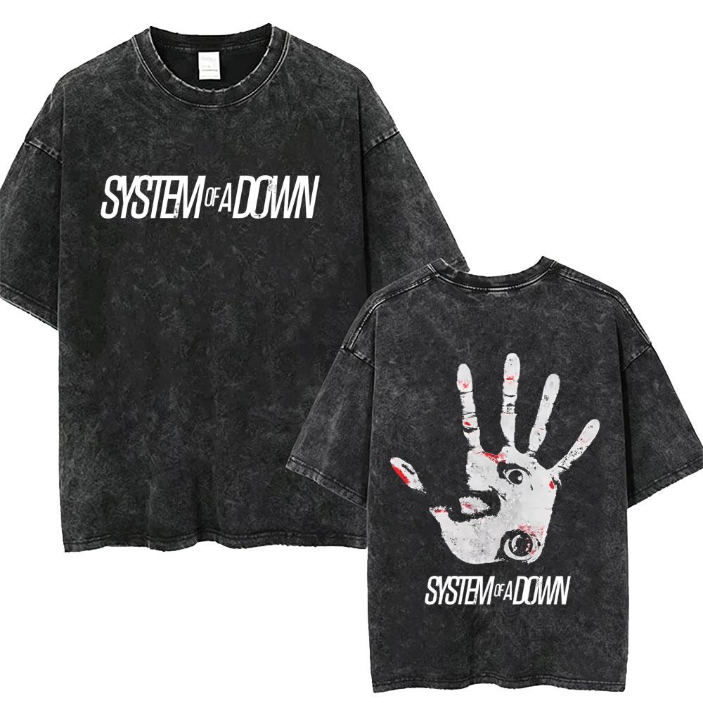 System Of A Down Vintage Washed Tshirt Men Women Retro Rock Metal Oversized T Shirts Mens Casual High Quality Cotton Tshirts