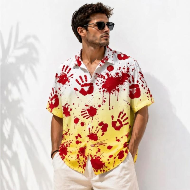 Fashion Horror Halloween Bloody Handprint Printing Shirt Hawaiian Beach Vacation Clothing Men's Street Style Shirt Daily Men's and Women's Shirt