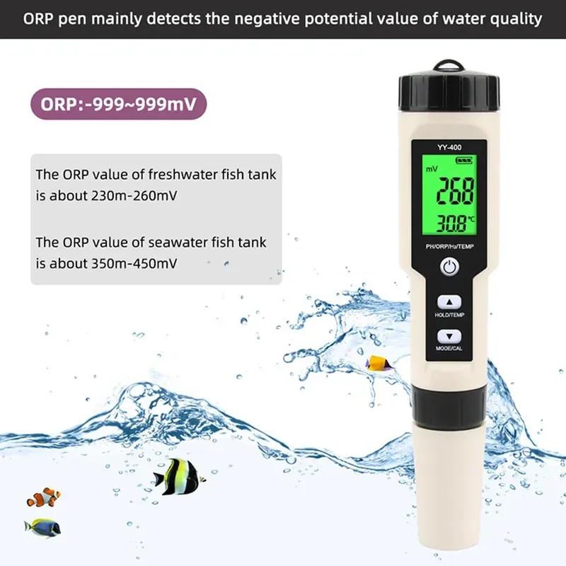 Новый pH-метр YY-400 для воды, 4 в 1: измерение концентрации ионов водорода (pH), окислительно-восстановительного потенциала (ORP), содержания водорода (H2) и температуры (TEM)