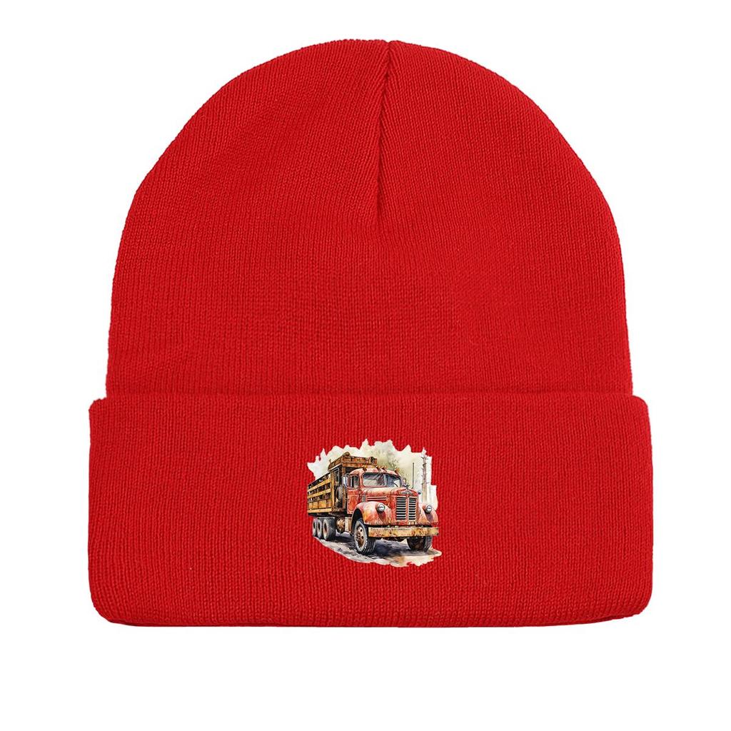 Vintage Pickup Truck Print Knit Cap Beanie, Skull Cap Windproof Fit Trendy Gorro Knitted Hat Beanie