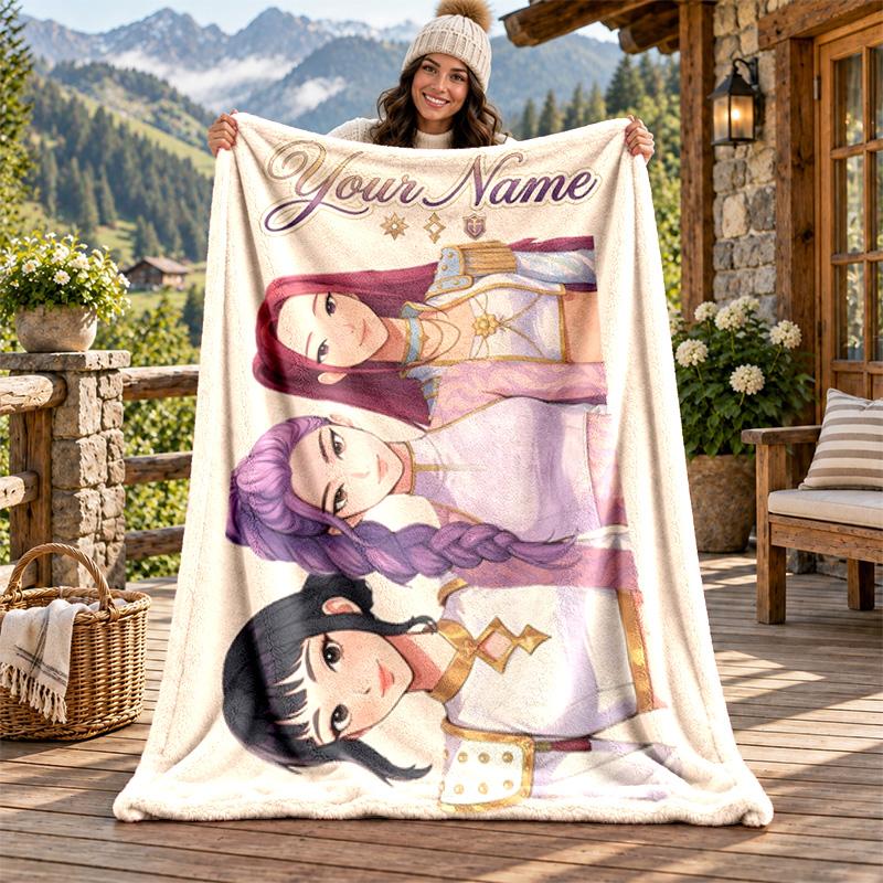 Kpop demon hunters Custom Name Flannel Blanket Personalized Soft Warm Plush Throw Blanket Customized Gift for Family Friends