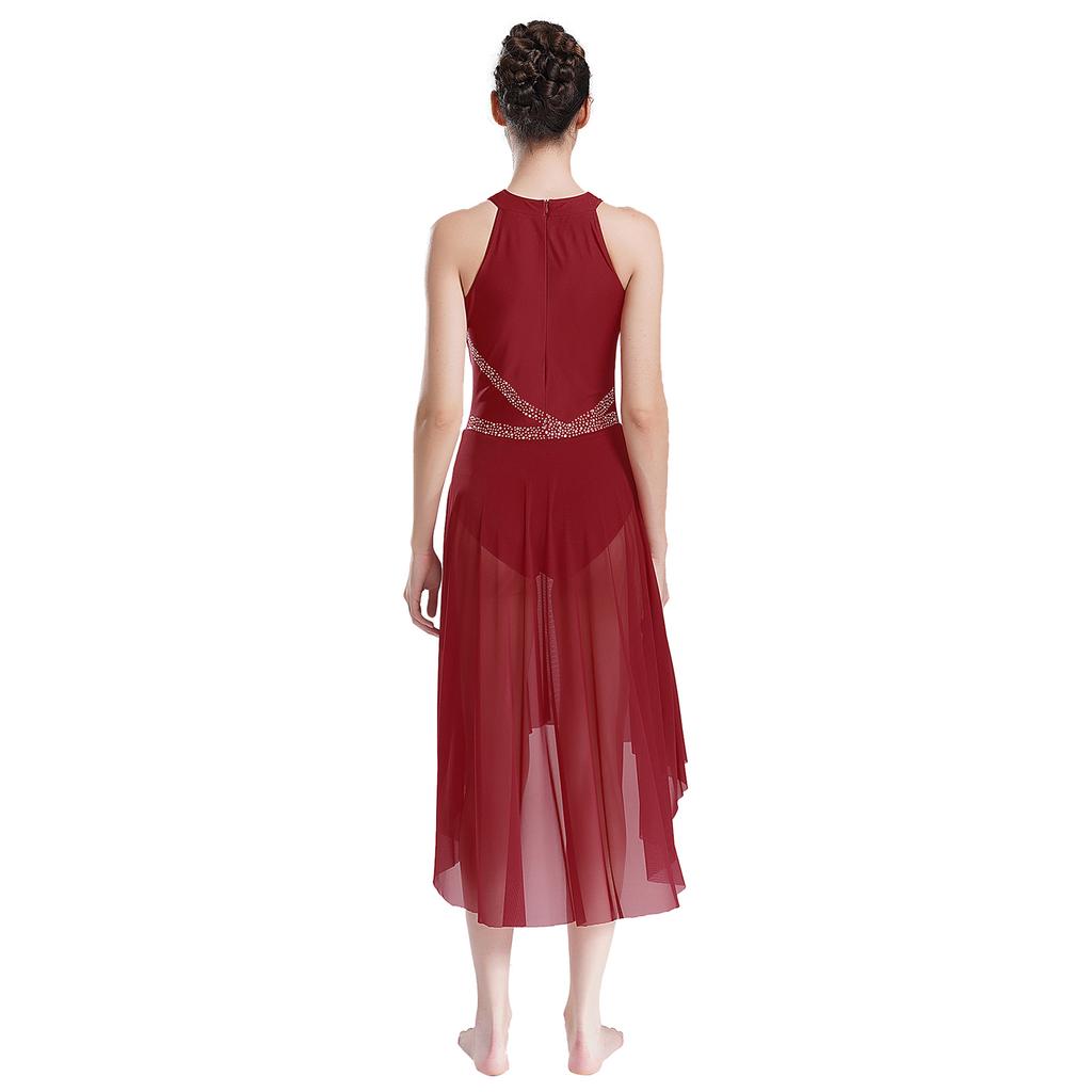 Женское лирическое танцевальное платье без рукавов с асимметричным подолом, сверкающими стразами, присборенным дизайном, платье для выступления