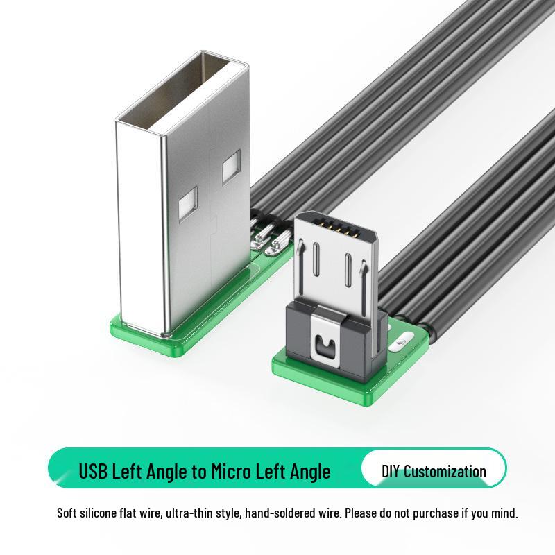 Плоский силиконовый мягкий кабель для зарядки Micro USB, DIY плата с разъемом с прямым изгибом, доступен в 1м/2м.