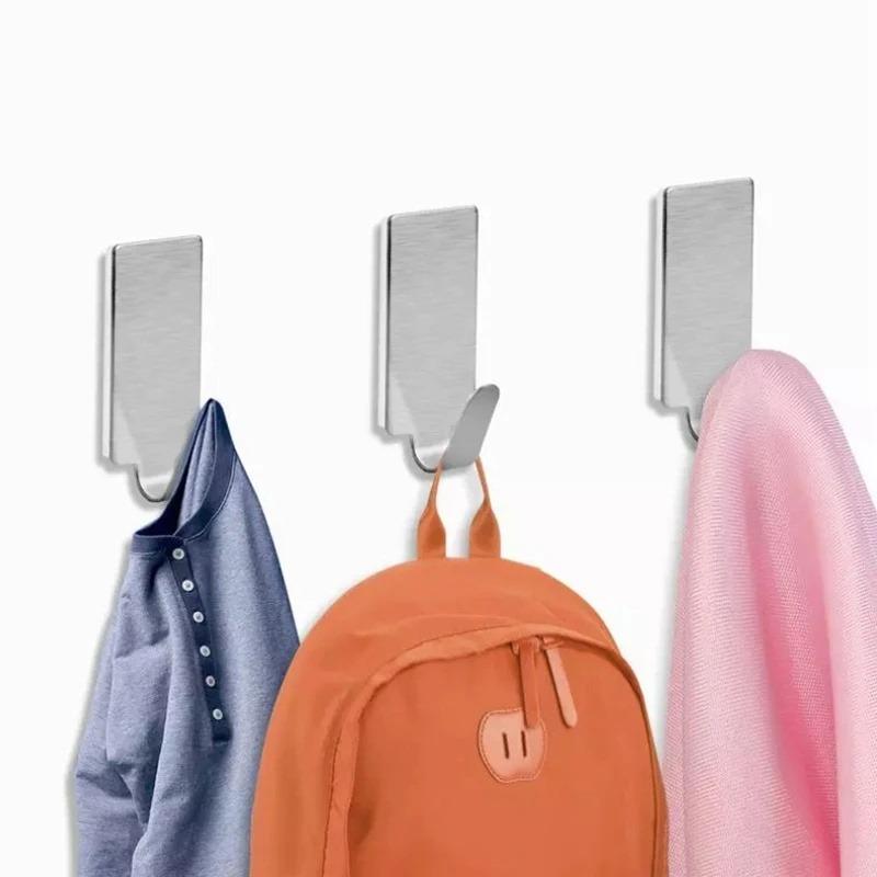 6/12 Pcs Adhesive Stainless Steel Towel Hooks Household Non Punching Strong Hook Wall Hanger Hook