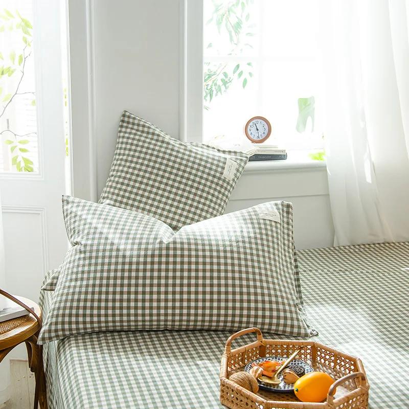 1 Pair Solid Color Plaid Printed Pillowcase Soft Cotton Throw Pillows Covers 30x50 40x60 48x74 Cushion Case for Bed Home Decor
