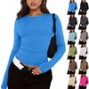 Women's Fashion Solid Colour Round Neck Long Sleeve T-Shirt Top