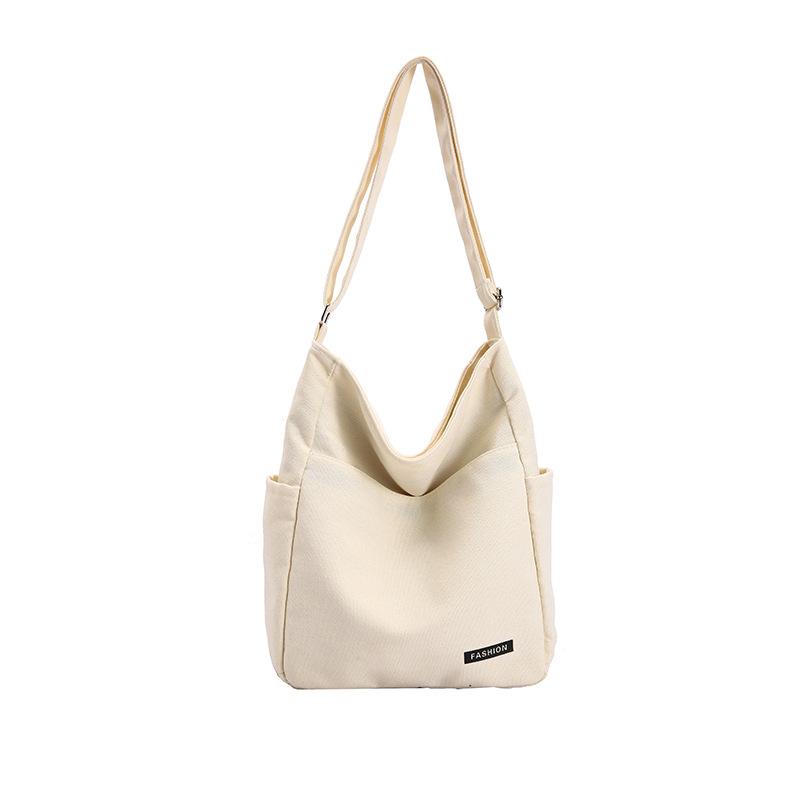 Canvas Shoulder Bag Women'S Simple Solid Color Tote Bag Class Commuting Large Capacity Messenger Bag
