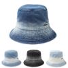 Women's Gradient Color Denim Bucket Hat, Y2K Style Beach Vacation Travel Sun Protection Fisherman Cap with Metal Logo