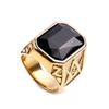 Men's Titanium Steel Ring Hip Hop Rock Red Large Gemstone Masonic Jewellery Accessories Gold Rapper Finger Ring